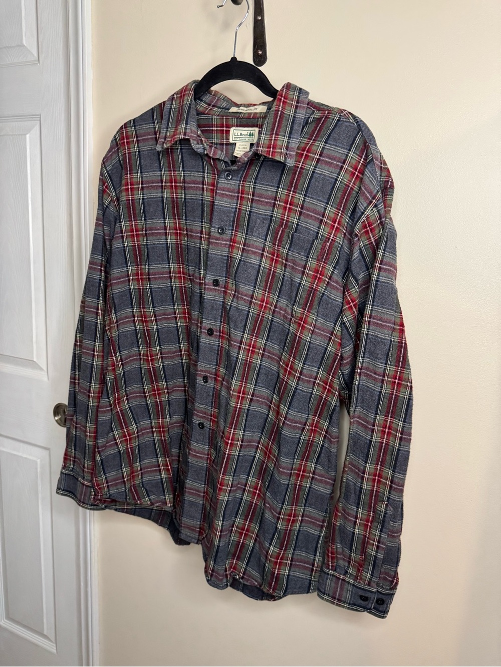 Vintage L.L. Bean Gray & Red Plaid Button-Up Shirt